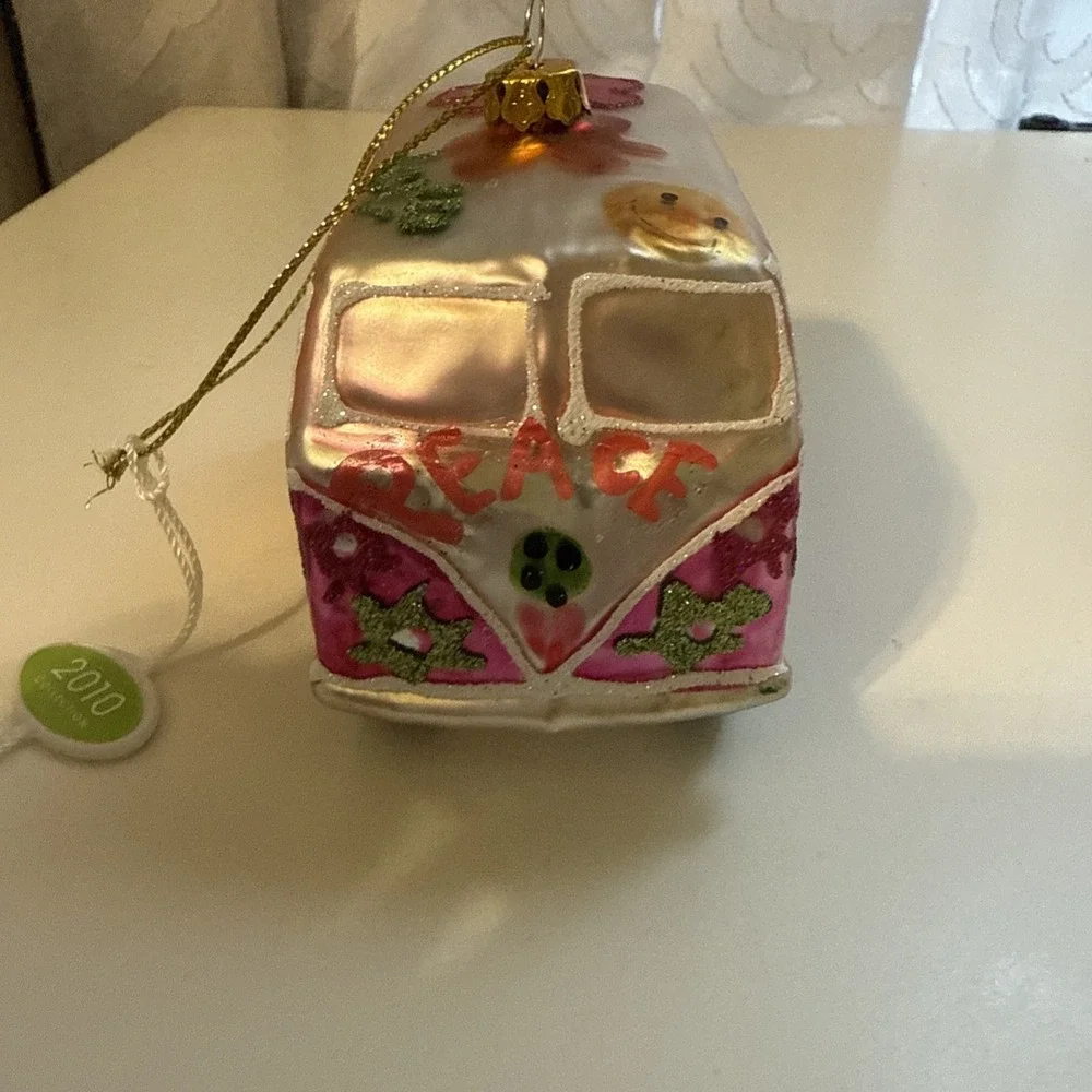 NEW‎ North Pole trading Shiney Colorful Hippie Van Glass Christmas Ornament